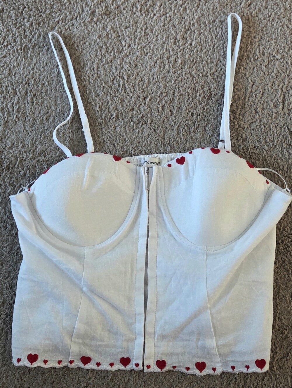 Francesca’s White Corset Top Red Heart Embroidery Medium